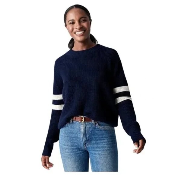 Faherty Blue Sweater Wisp Waffle Stitch Wool Blend Crew Neck Small - Picture 1 of 9